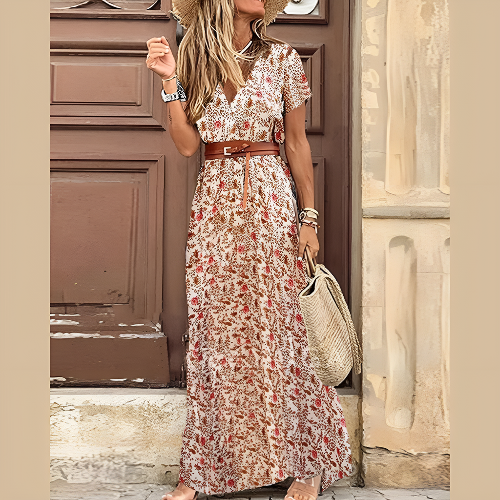 Bohemian Floral Print Cotton Dress for Women - Lightweight Casual Summer Wear