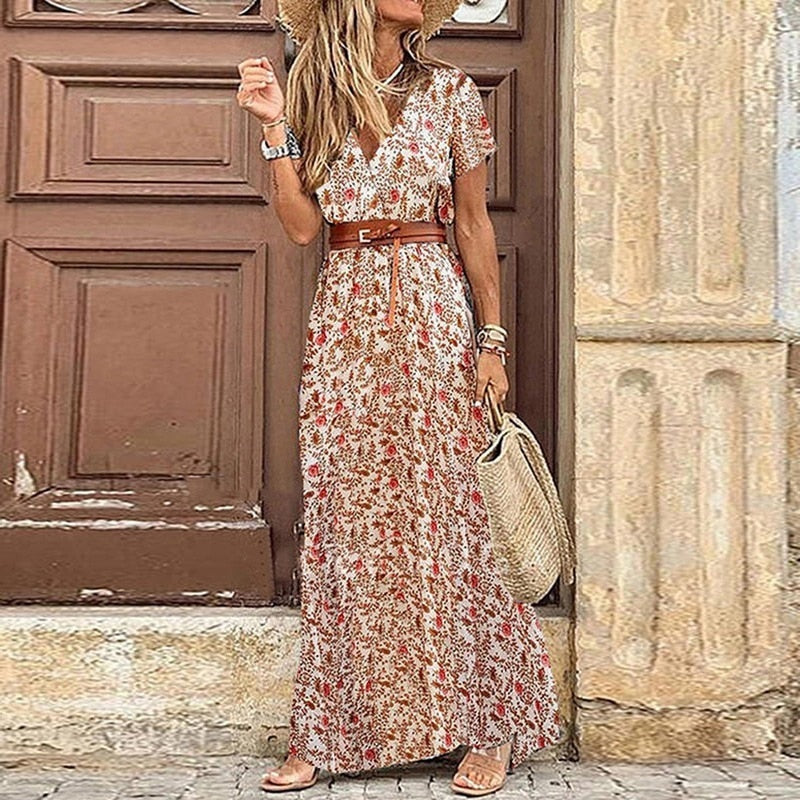 Bohemian Floral Print Cotton Dress for Women - Lightweight Casual Summer Wear