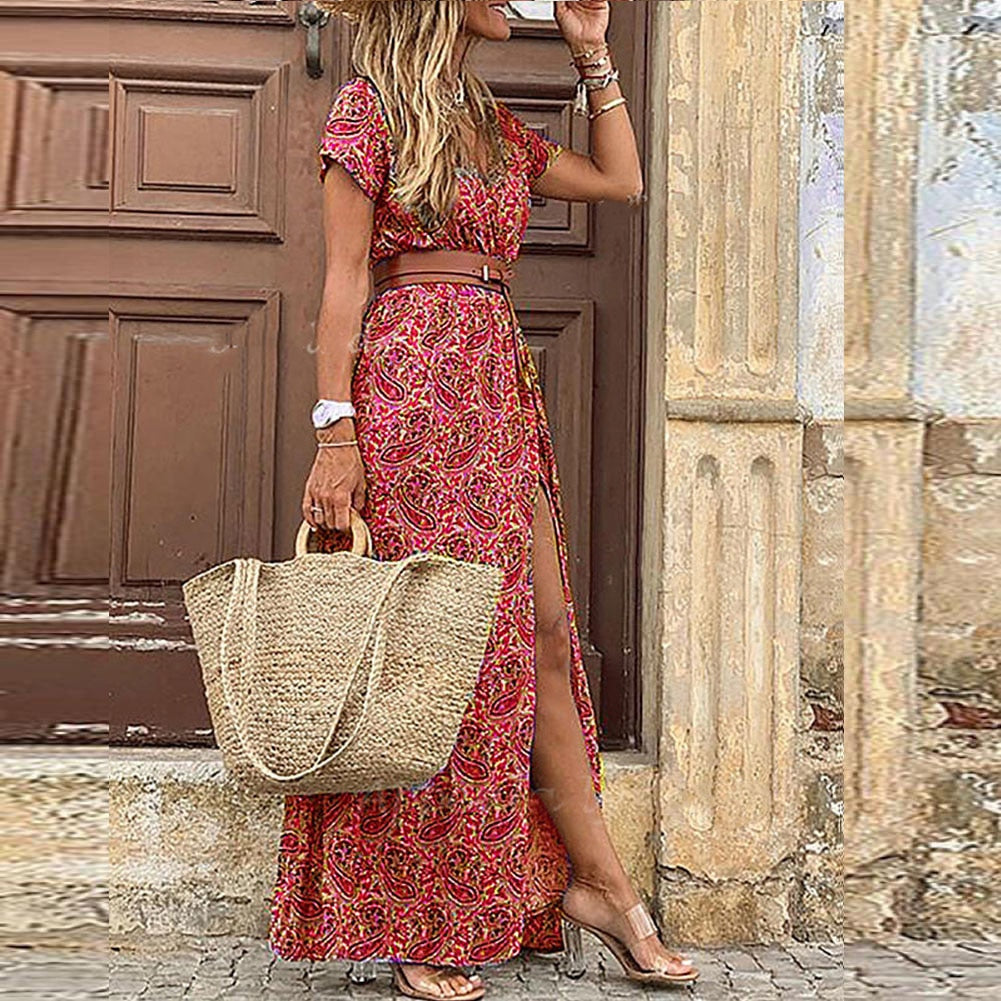 Bohemian Floral Print Cotton Dress for Women - Lightweight Casual Summer Wear