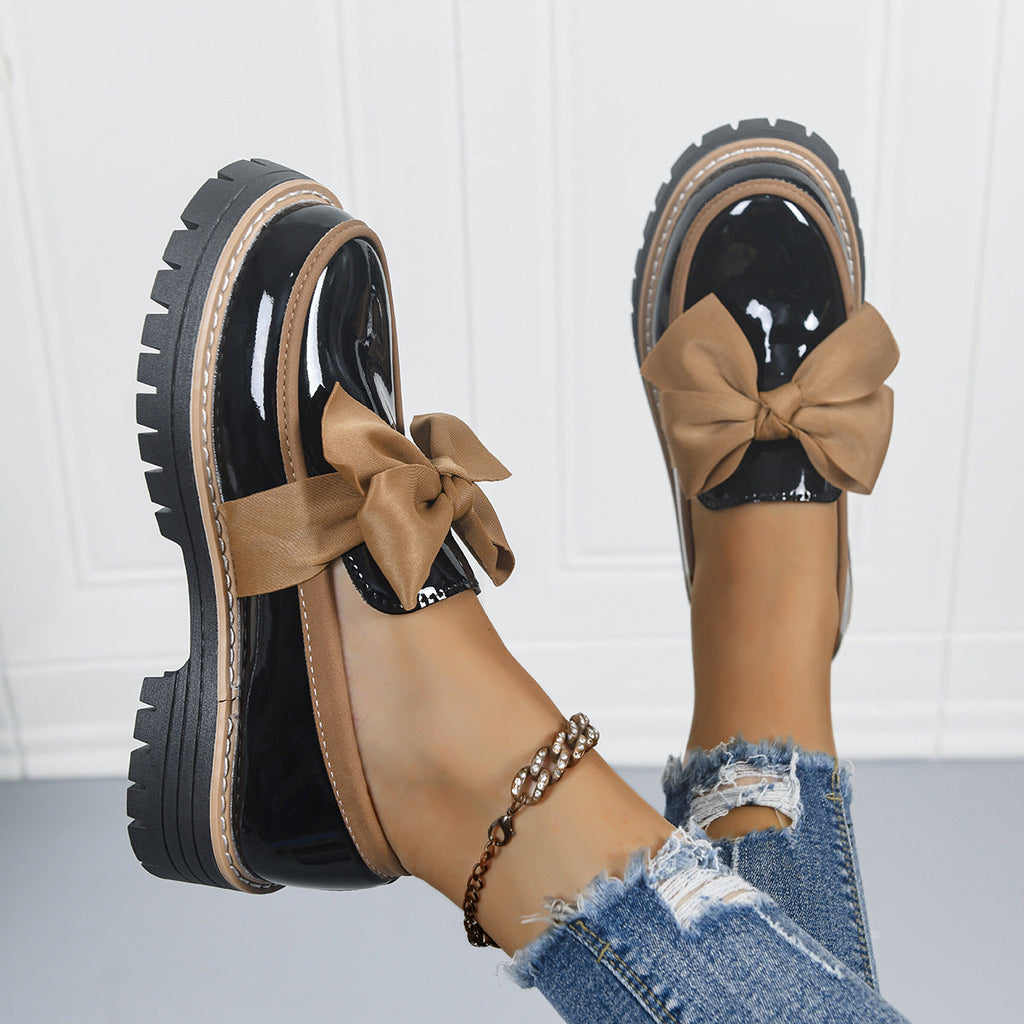 Retro Bowknot Thick-Soled Women's Shoes for Casual Wear