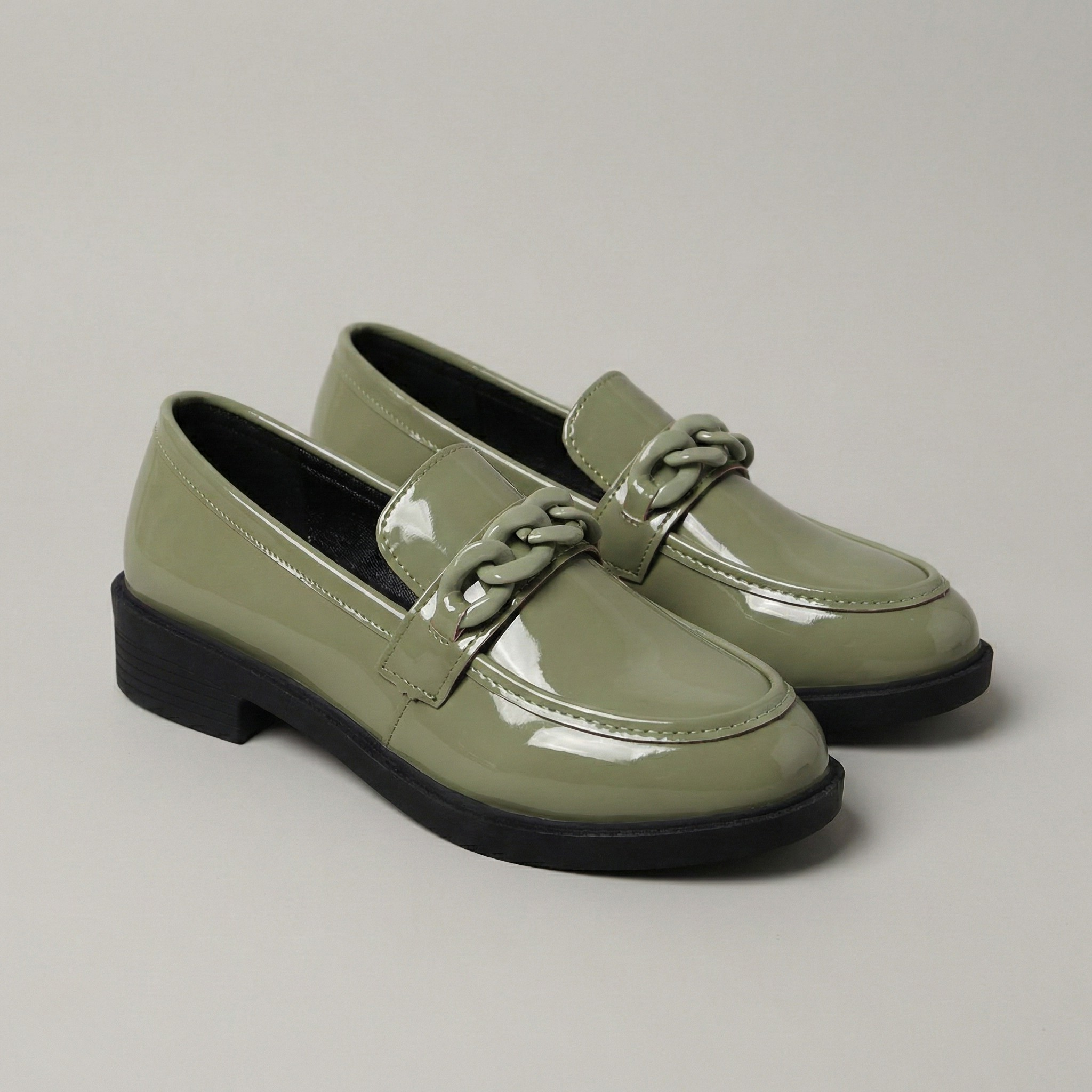 Chunky Chain Loafers - Vegan Leather Slip-On Shoes for Women - Casual & Dressy