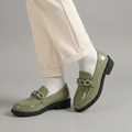 Chunky Chain Loafers - Vegan Leather Slip-On Shoes for Women - Casual & Dressy