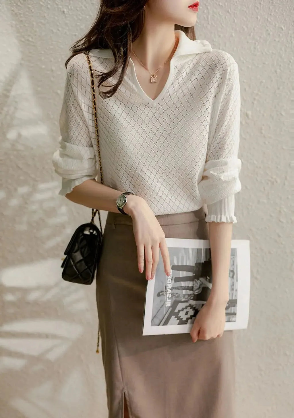 Céleste Diamond Knit Women's Casual Sweater for Everyday Wear