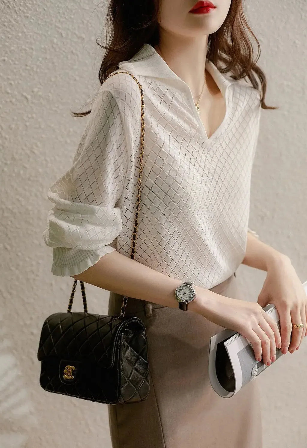 Céleste Diamond Knit Women's Casual Sweater for Everyday Wear