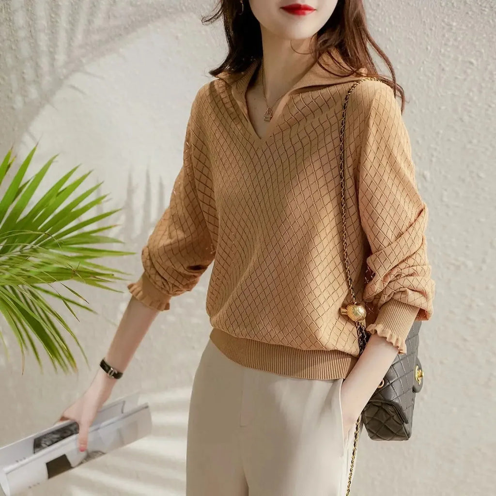 Céleste Diamond Knit Women's Casual Sweater for Everyday Wear
