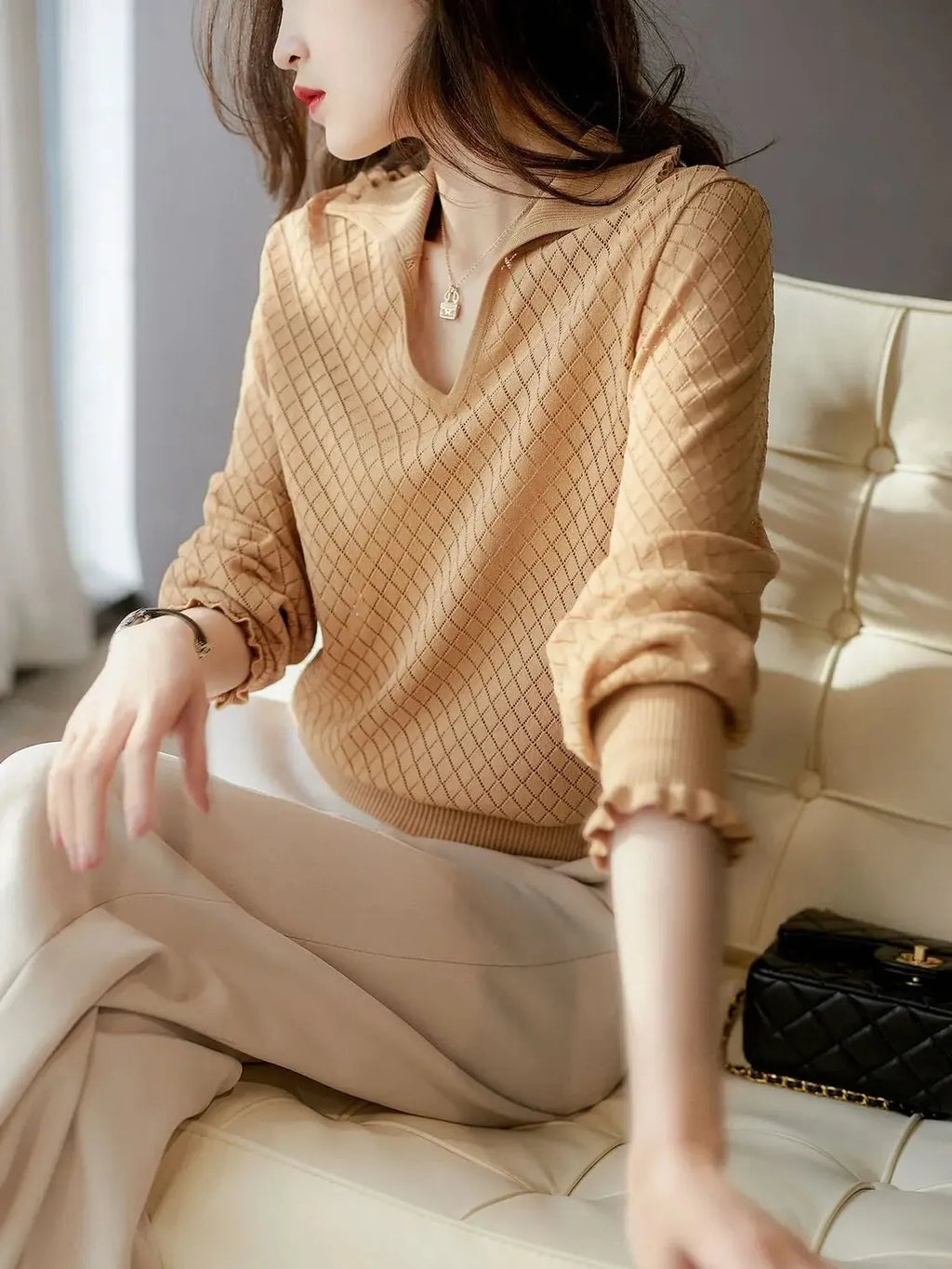 Céleste Diamond Knit Women's Casual Sweater for Everyday Wear