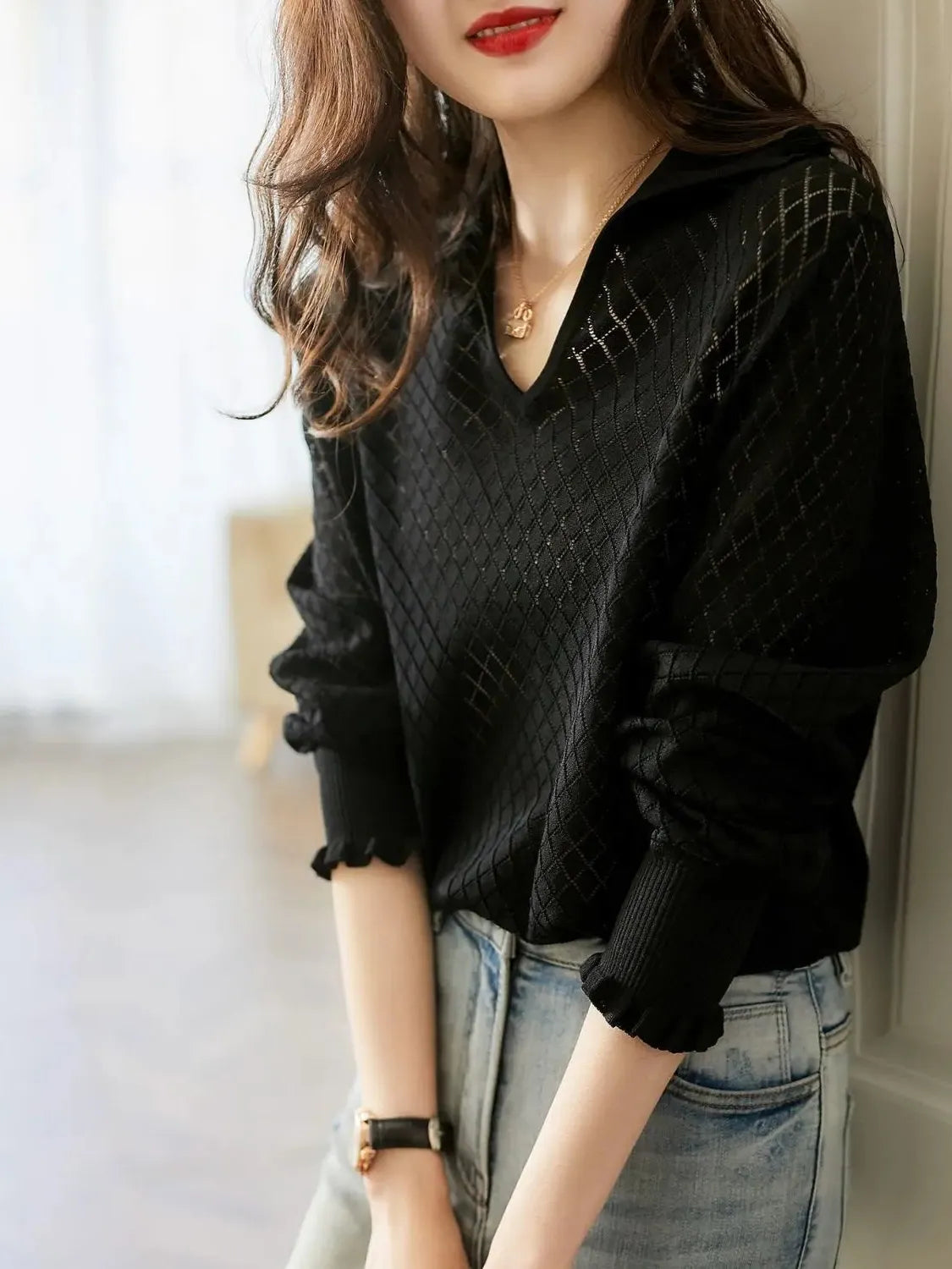 Céleste Diamond Knit Women's Casual Sweater for Everyday Wear