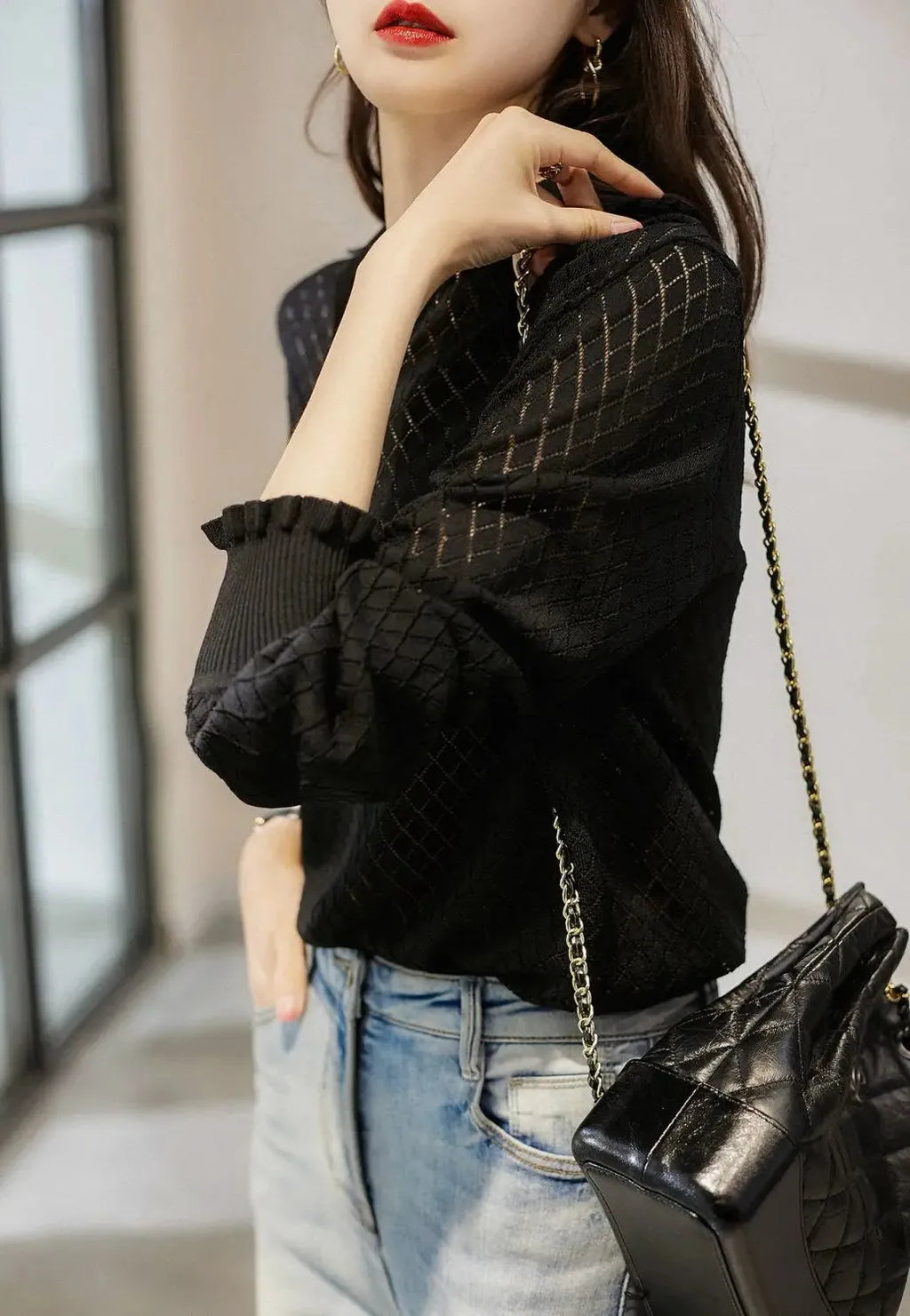 Céleste Diamond Knit Women's Casual Sweater for Everyday Wear