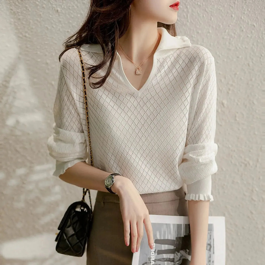 Céleste Diamond Knit Women's Casual Sweater for Everyday Wear