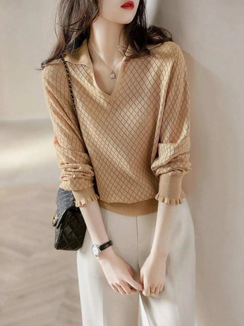 Céleste Diamond Knit Women's Casual Sweater for Everyday Wear