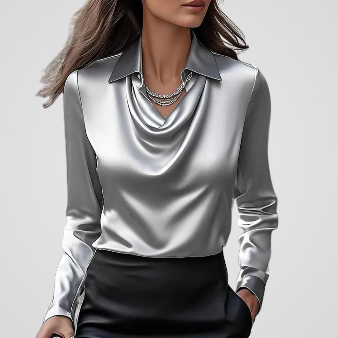 Satin Draped Neck Blouse for Women - Elegant Top for Casual or Formal Wear