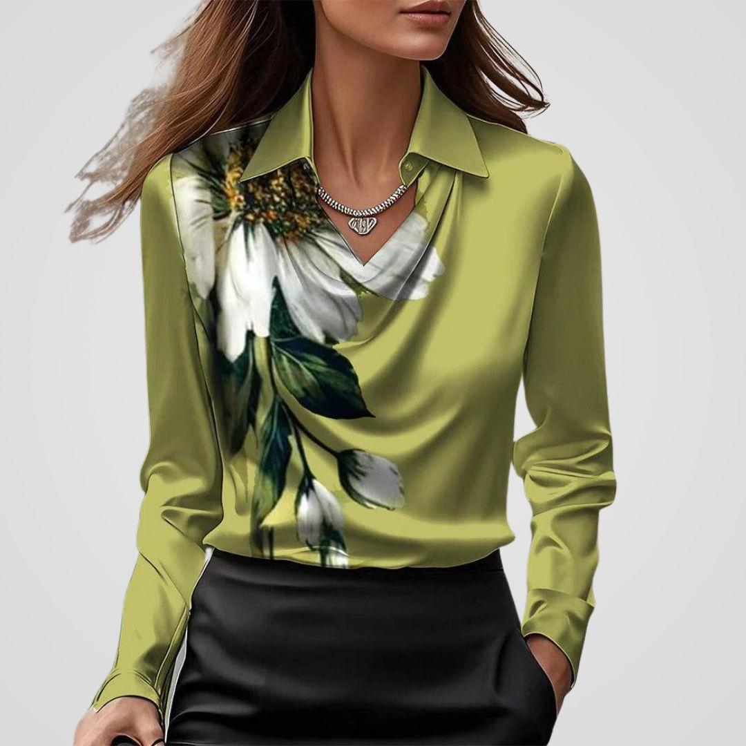Satin Draped Neck Blouse for Women - Elegant Top for Casual or Formal Wear