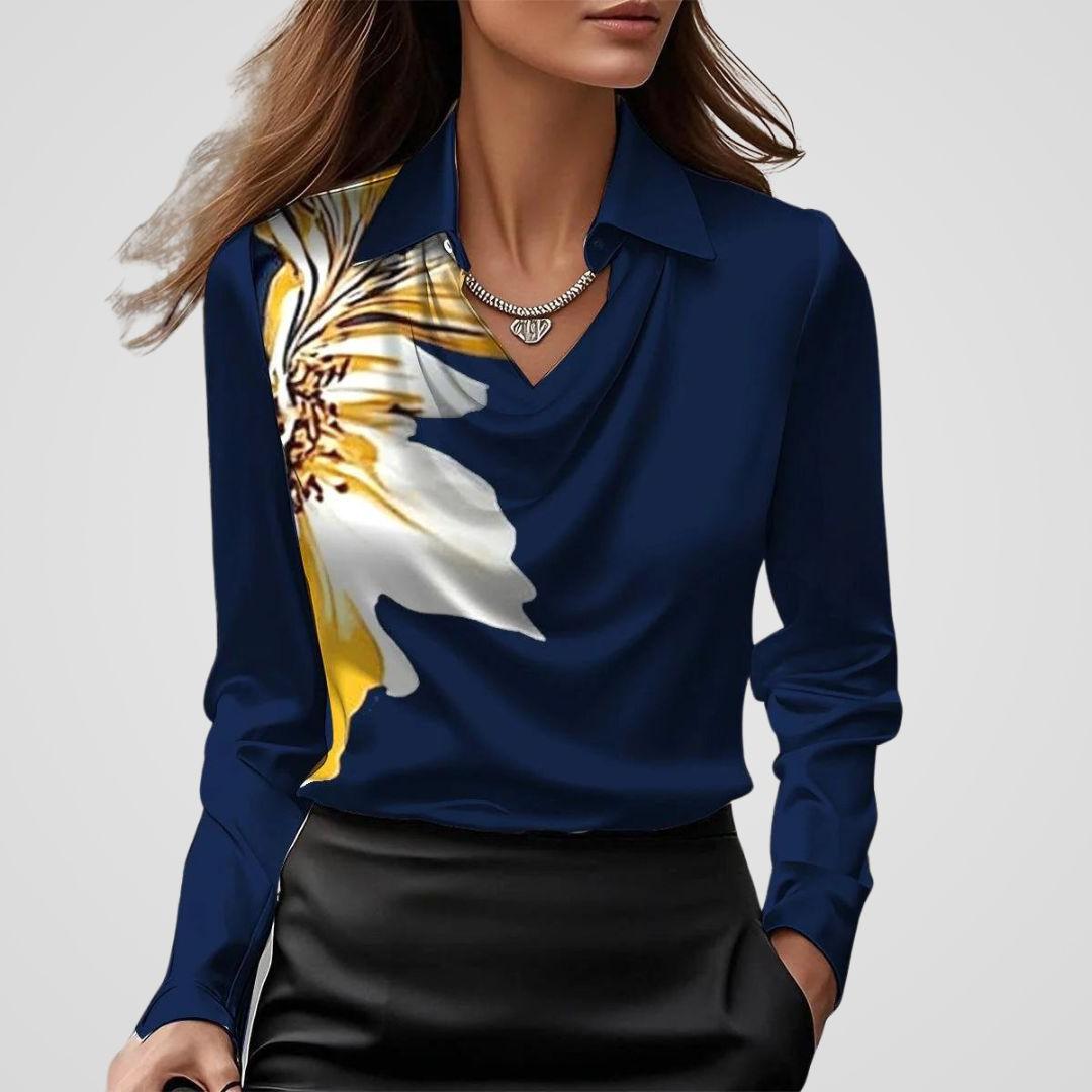 Satin Draped Neck Blouse for Women - Elegant Top for Casual or Formal Wear