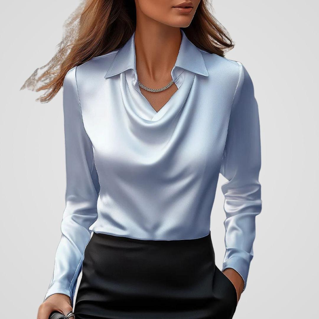 Satin Draped Neck Blouse for Women - Elegant Top for Casual or Formal Wear