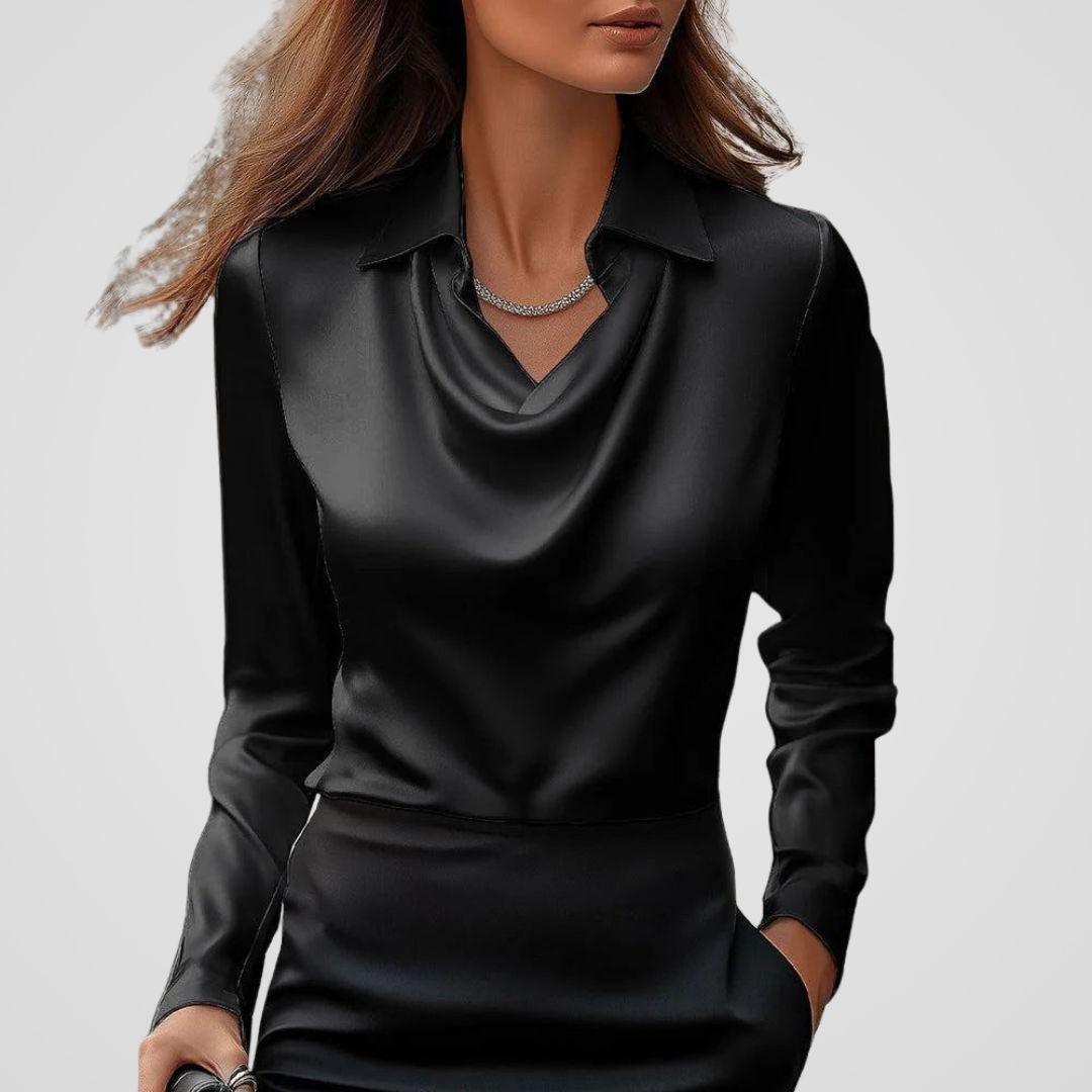 Satin Draped Neck Blouse for Women - Elegant Top for Casual or Formal Wear