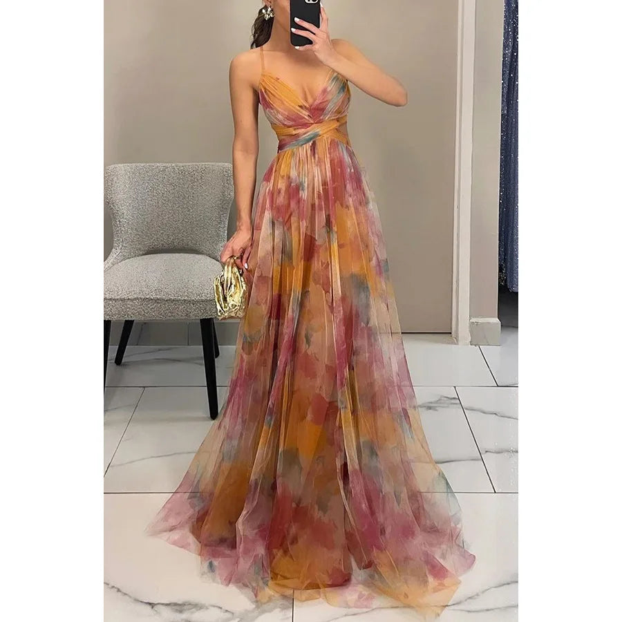 Floral Sleeveless Formal Dress with Cut-Out Design for Women's Special Occasions