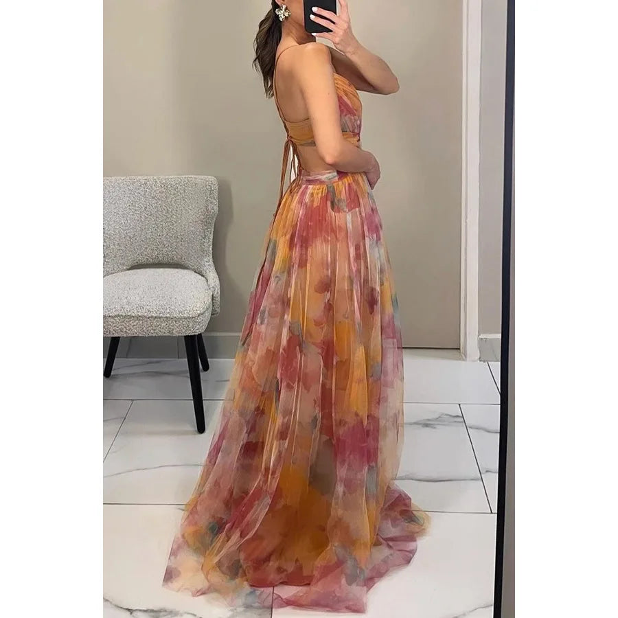 Floral Sleeveless Formal Dress with Cut-Out Design for Women's Special Occasions