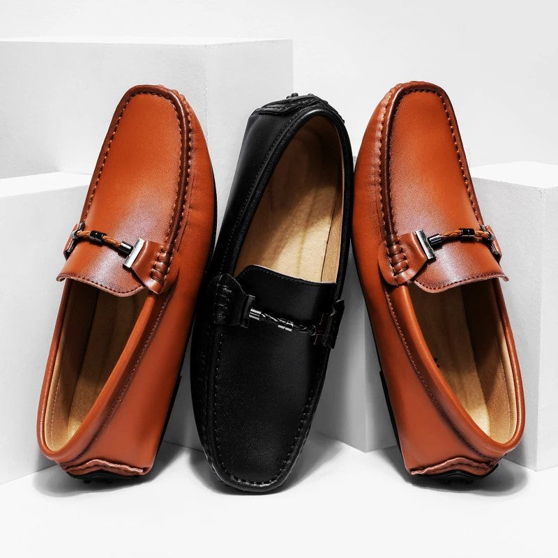 Italian Leather Slip-On Driving Shoes for Men - Casual Everyday Footwear