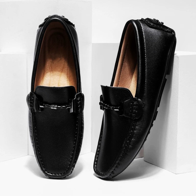 Italian Leather Slip-On Driving Shoes for Men - Casual Everyday Footwear