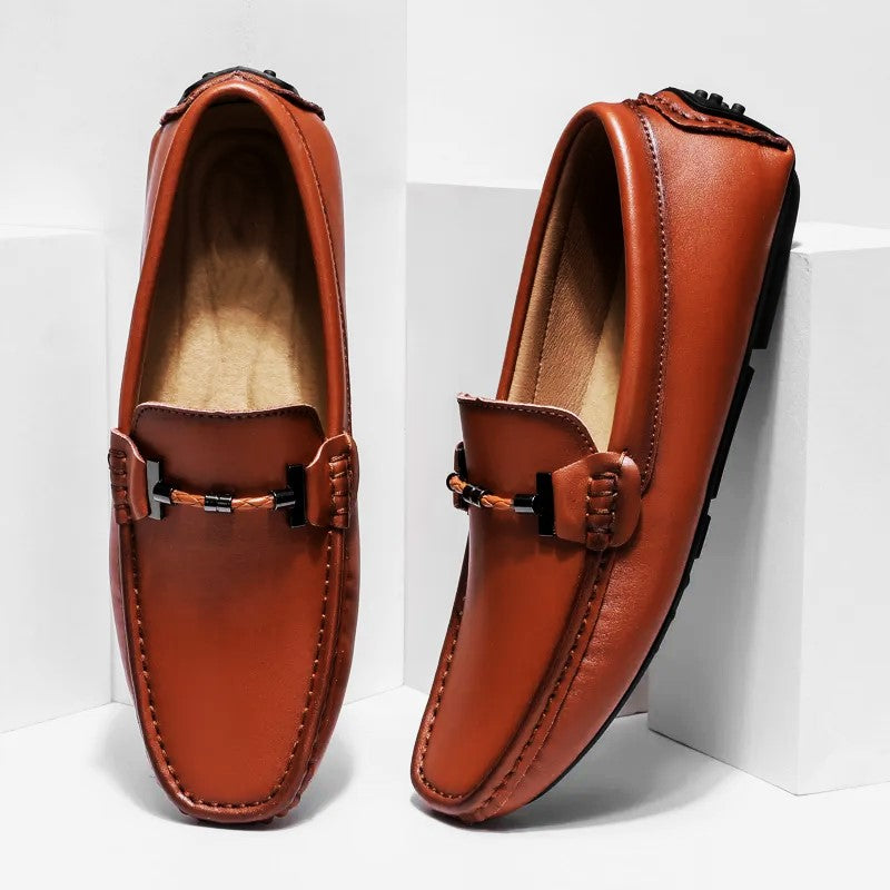 Italian Leather Slip-On Driving Shoes for Men - Casual Everyday Footwear