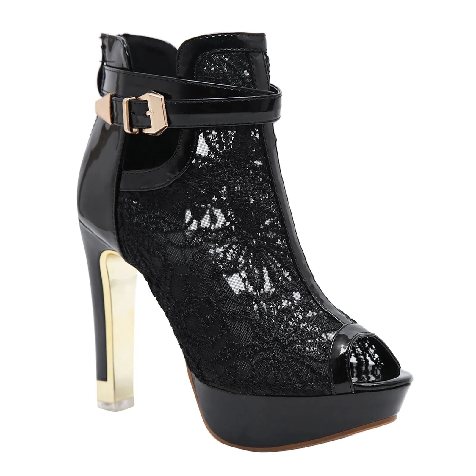 Lace Mesh Open Toe High Heels for Women - Elegant Evening Footwear