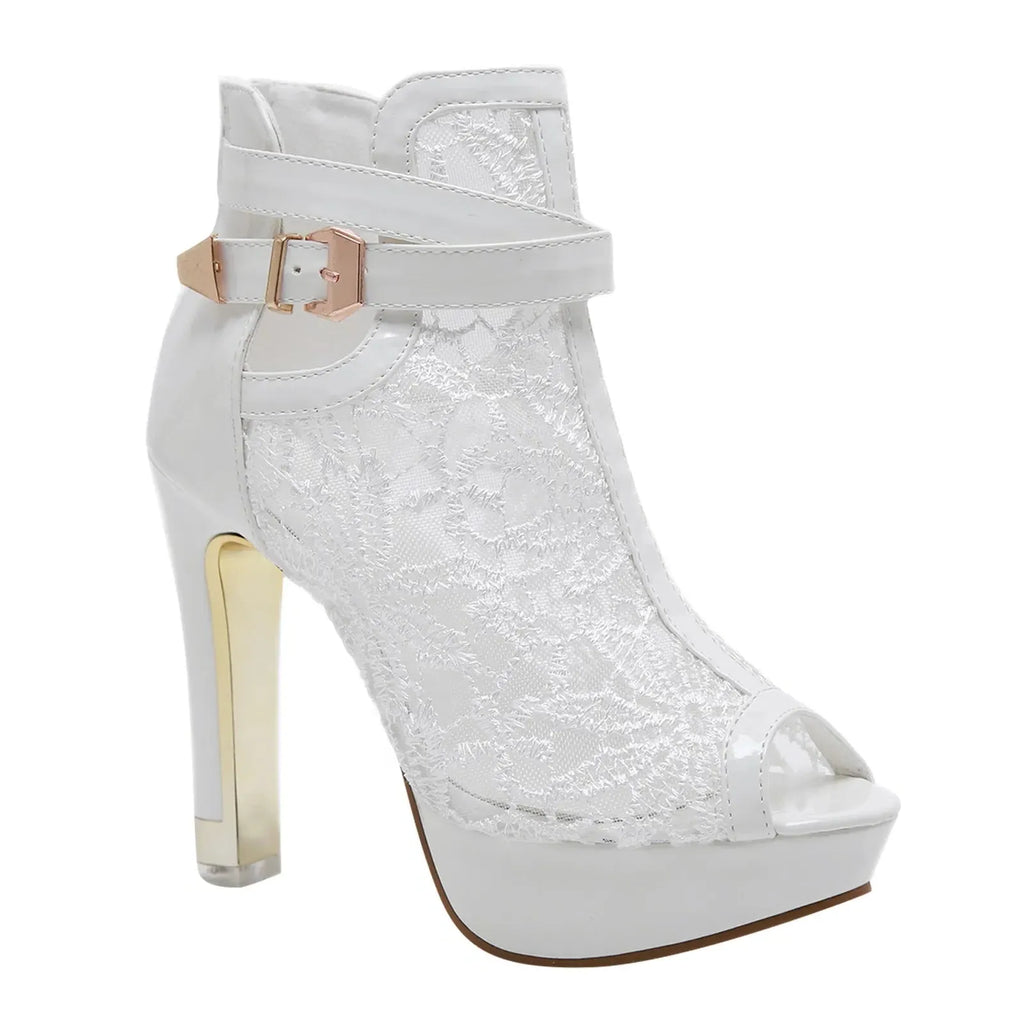 Lace Mesh Open Toe High Heels for Women - Elegant Evening Footwear