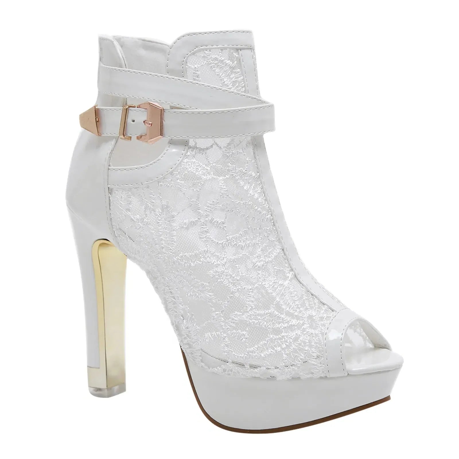 Lace Mesh Open Toe High Heels for Women - Elegant Evening Footwear