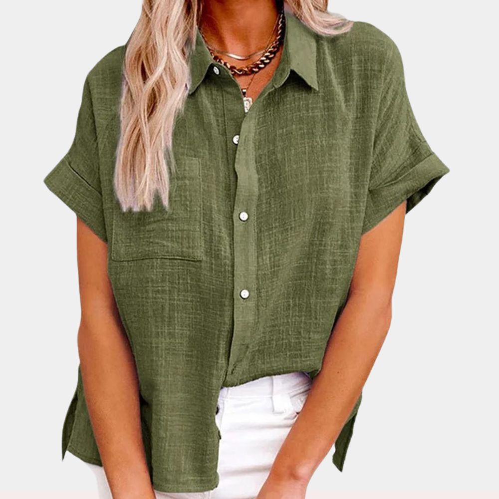 Cotton-Linen Blend Women's Casual Short Sleeve Blouse for Everyday Wear
