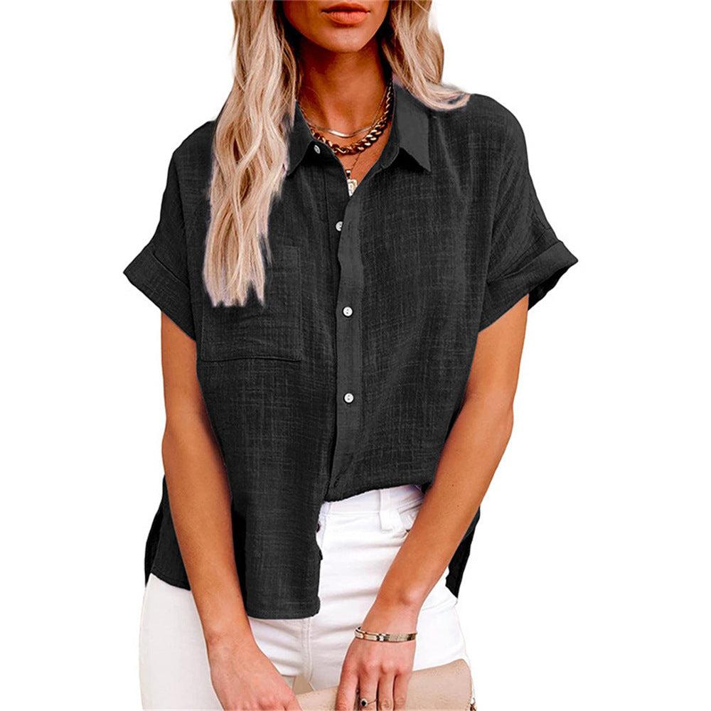 Cotton-Linen Blend Women's Casual Short Sleeve Blouse for Everyday Wear