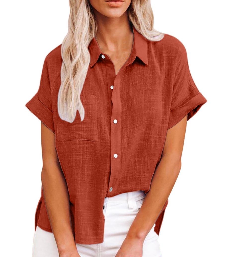 Cotton-Linen Blend Women's Casual Short Sleeve Blouse for Everyday Wear