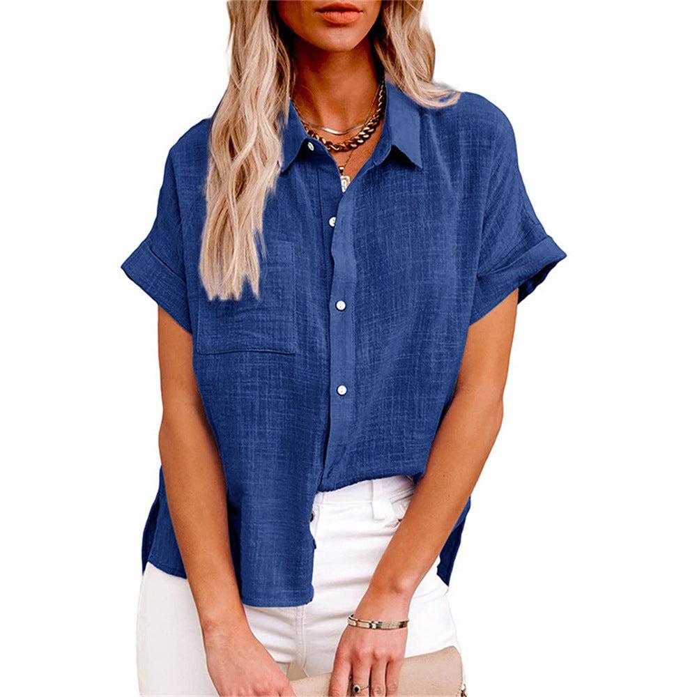 Cotton-Linen Blend Women's Casual Short Sleeve Blouse for Everyday Wear