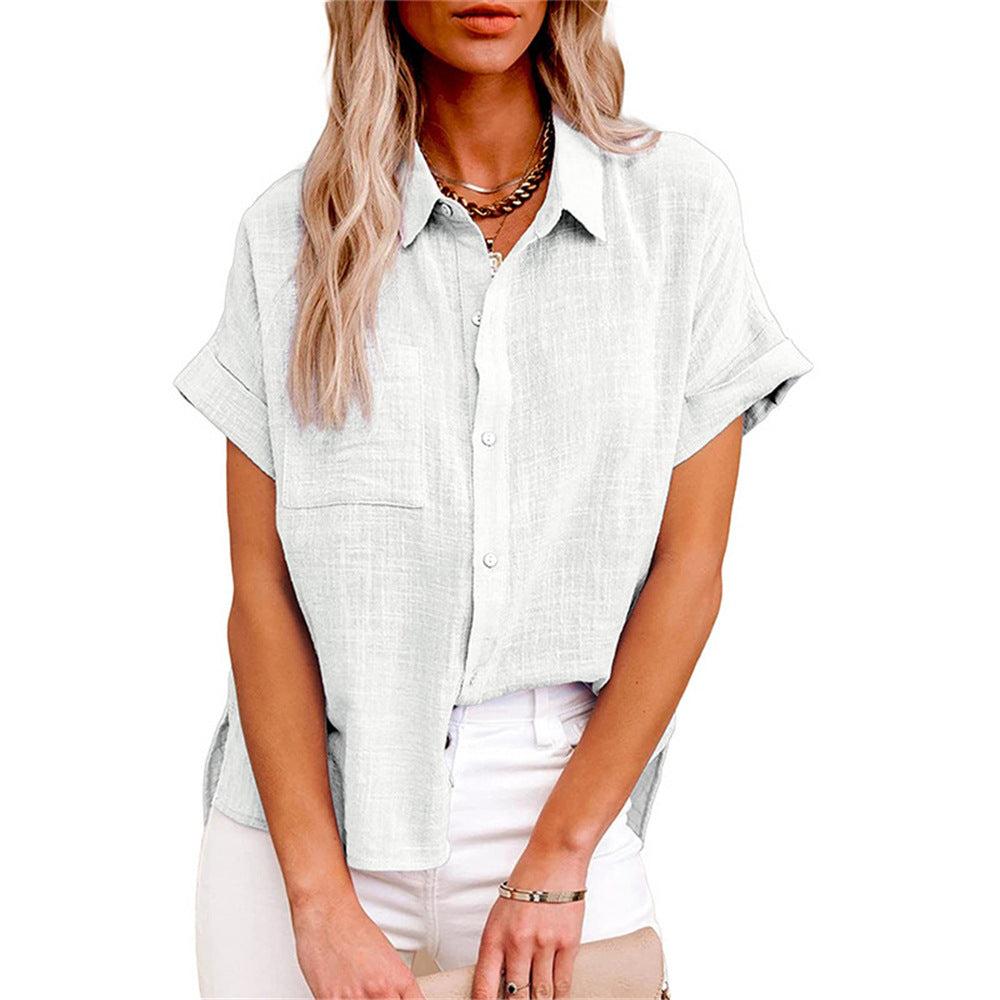 Cotton-Linen Blend Women's Casual Short Sleeve Blouse for Everyday Wear