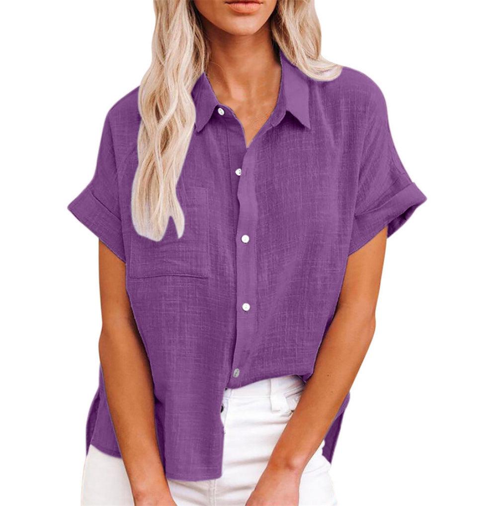 Cotton-Linen Blend Women's Casual Short Sleeve Blouse for Everyday Wear
