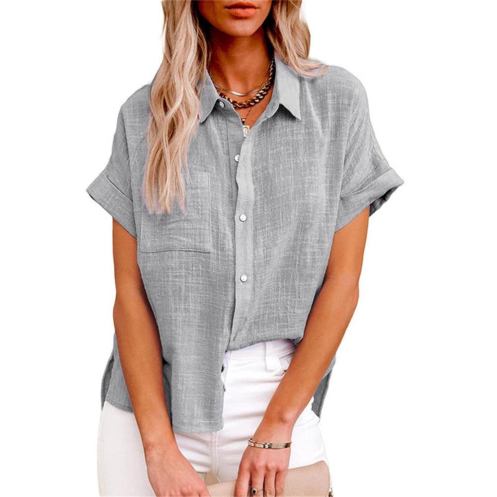Cotton-Linen Blend Women's Casual Short Sleeve Blouse for Everyday Wear