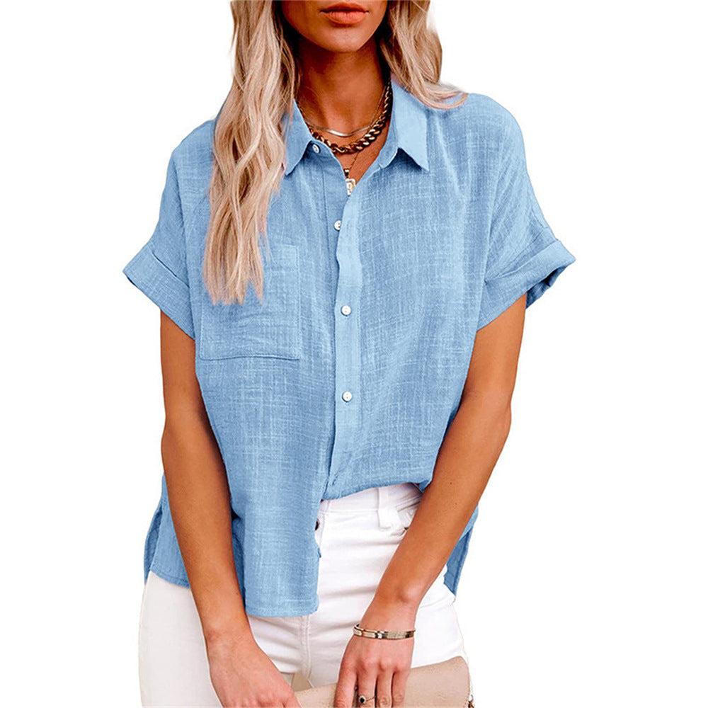 Cotton-Linen Blend Women's Casual Short Sleeve Blouse for Everyday Wear