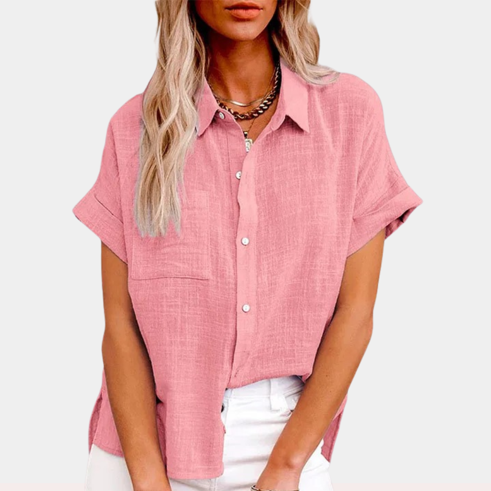Cotton-Linen Blend Women's Casual Short Sleeve Blouse for Everyday Wear