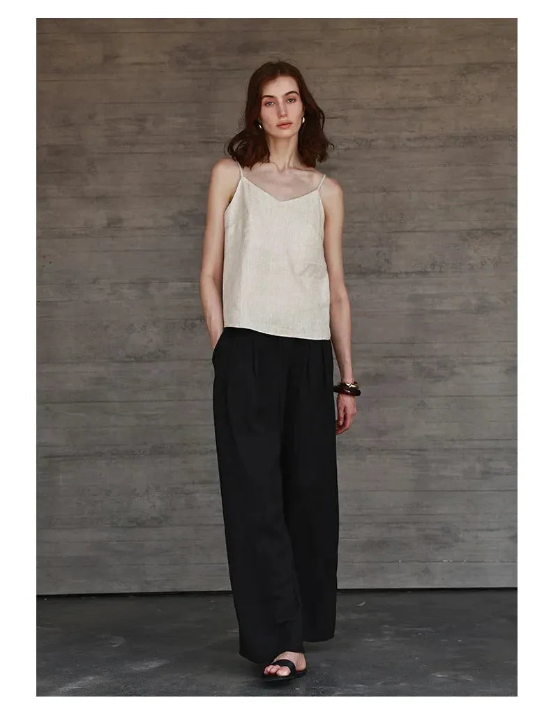 Linen V-Neck Camisole Top for Women - Lightweight Casual Summer Layering