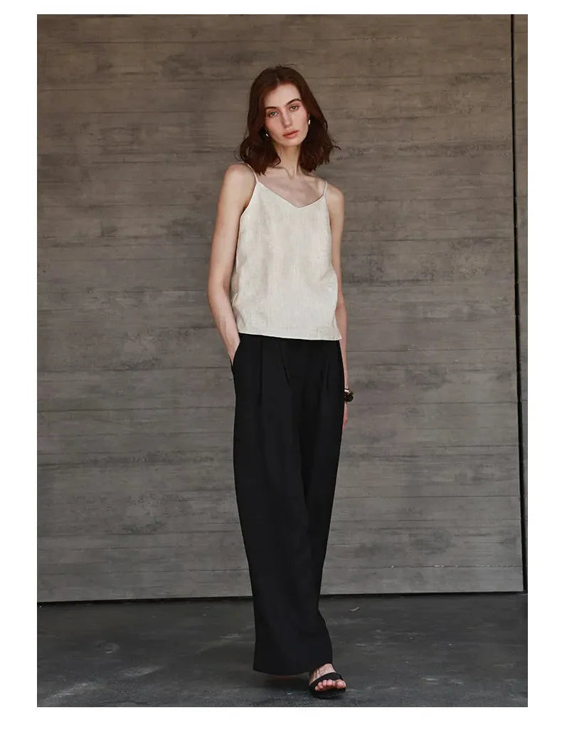 Linen V-Neck Camisole Top for Women - Lightweight Casual Summer Layering