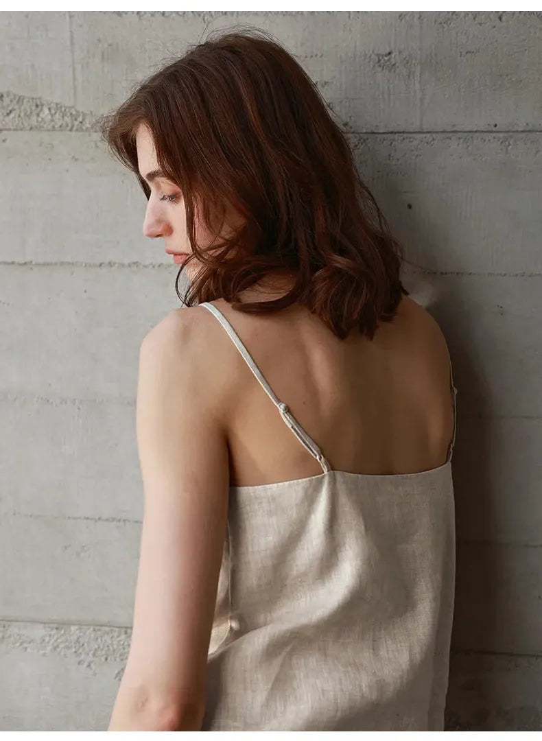 Linen V-Neck Camisole Top for Women - Lightweight Casual Summer Layering