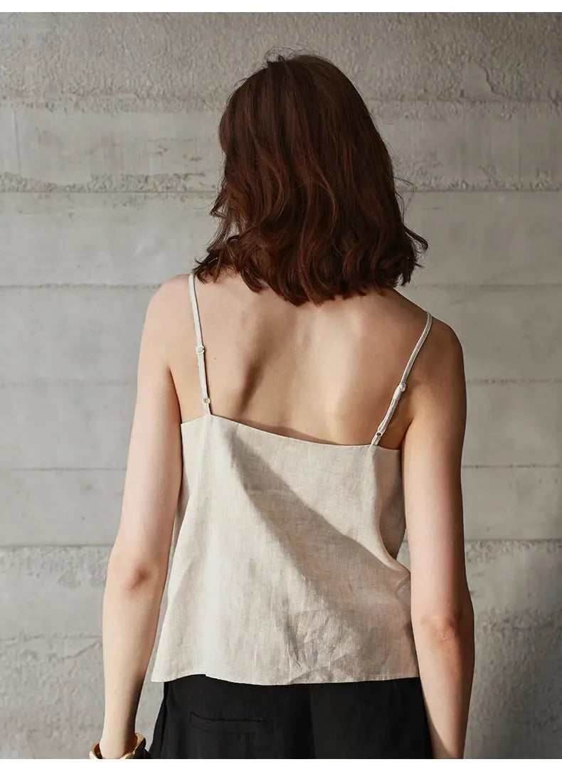Linen V-Neck Camisole Top for Women - Lightweight Casual Summer Layering