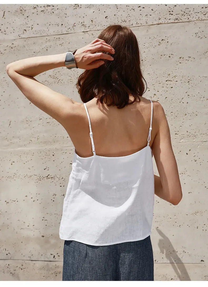 Linen V-Neck Camisole Top for Women - Lightweight Casual Summer Layering