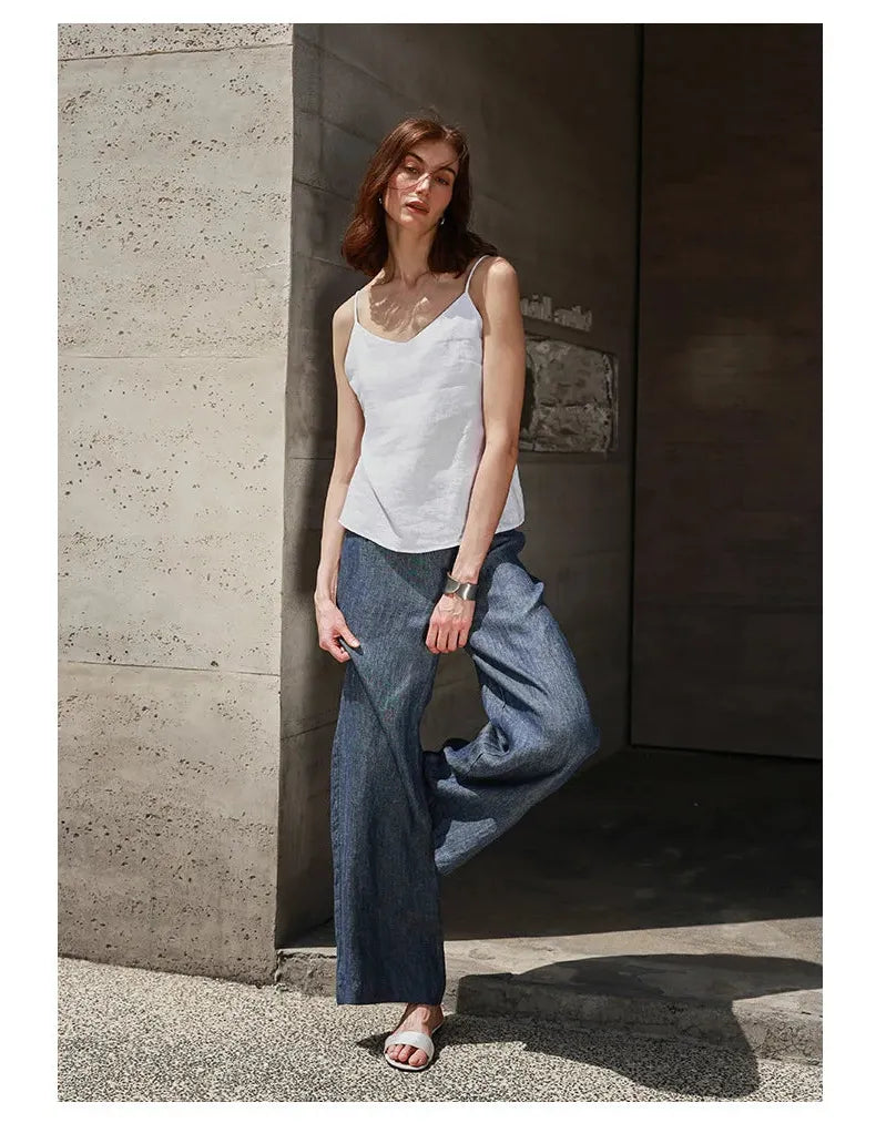 Linen V-Neck Camisole Top for Women - Lightweight Casual Summer Layering