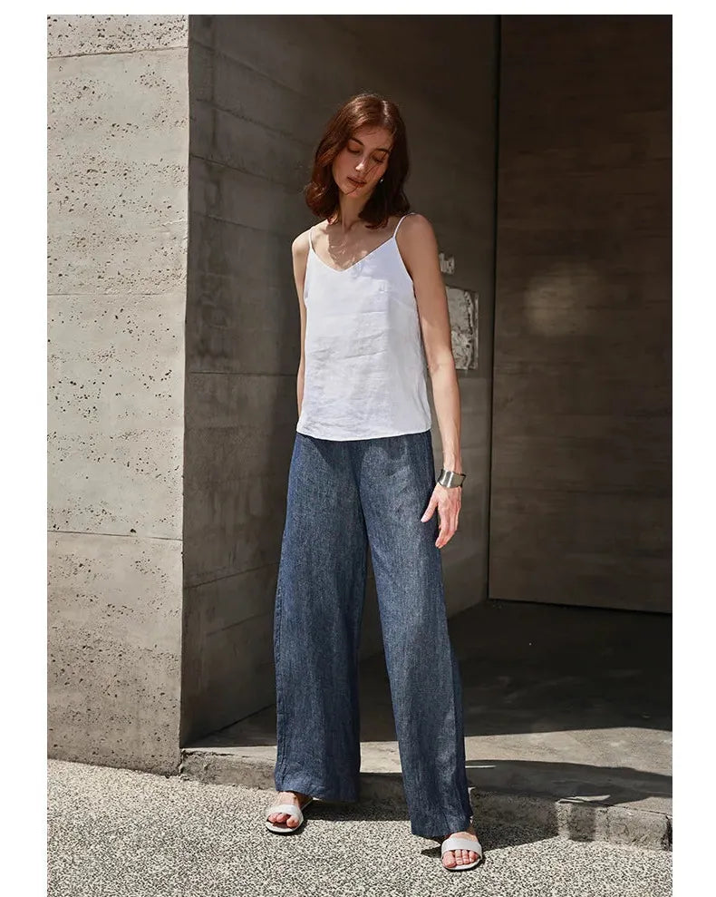 Linen V-Neck Camisole Top for Women - Lightweight Casual Summer Layering