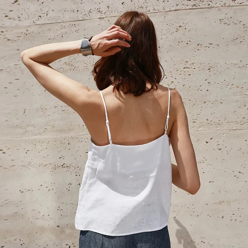 Linen V-Neck Camisole Top for Women - Lightweight Casual Summer Layering