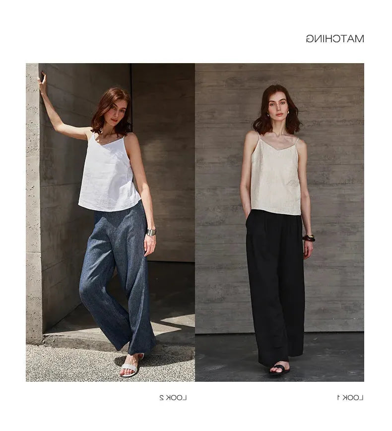 Linen V-Neck Camisole Top for Women - Lightweight Casual Summer Layering