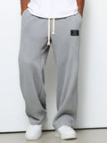 Men's Waffle-Textured Full-Length Pants with Drawstring and Side Pockets