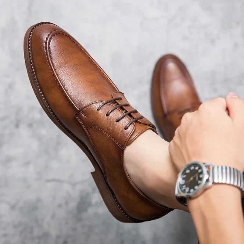 Men's Leather Oxford Shoes - Classic Formal Dress Footwear for Business Wear