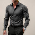 Men's Long-Sleeve Notched Collar Shirt - Casual Cotton Dress Shirt