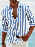 Men's Long Sleeve Vertical Striped Shirt with Button-Front and Spread Collar