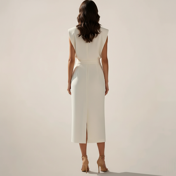 Midi Dress with Button Detail and Side Slit - Casual Women's Fashion Dress